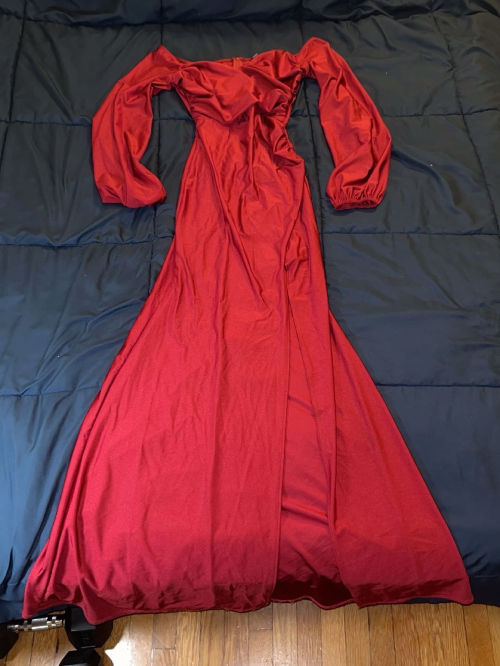 Red Off-Shoulder Long Sleeve Maxi Dress